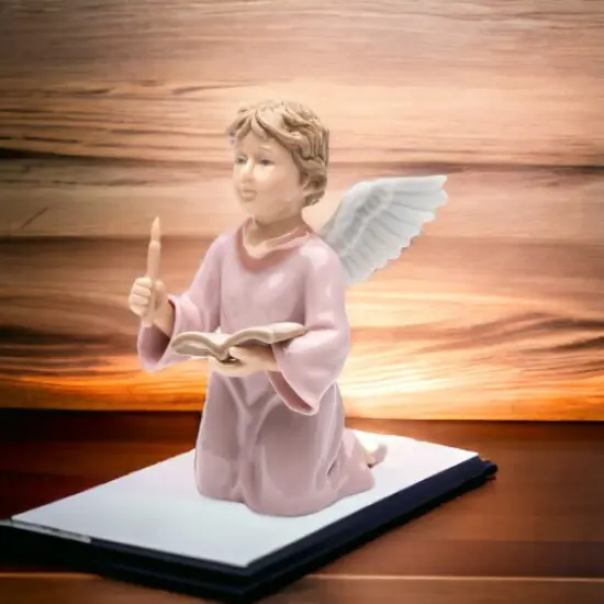 Ceramic Angel Holding Book and Candle Figurine, Home D&eacute;cor, Religious D&eacute;cor, Religious Gift, Church D&eacute;cor, Baptism Gift {2}