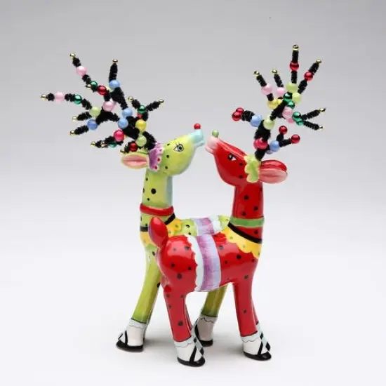 Ceramic Whimsical Christmas Jolly Reindeer Magnetic Salt & Pepper Shakers, Home D&eacute;cor, Gift for Her, Gift for Mom, Kitchen D&eacute;cor {3}