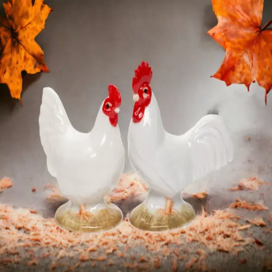 Ceramic White Rooster and Hen Salt and Pepper Shakers, Gift for Her, Mom, Farmhouse Kitchen D&eacute;cor, Fall D&eacute;cor, Thanksgiving D&eacute;cor {1}