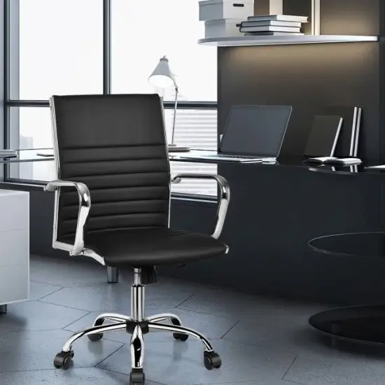 Black PU Leather High-Back Office Chair with Rocking Tilt and Adjustable Swivel {2}