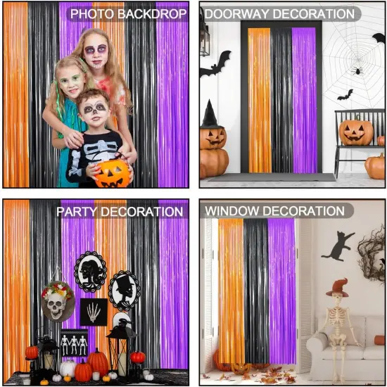 2 Packs 3.3ft x 6.6ft Orange Purple Black Metallic Tinsel Foil Fringe {5}