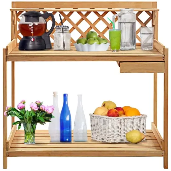 Outdoor Potting Bench Solid Fir Wood with Shelf and Drawer Storage {4}