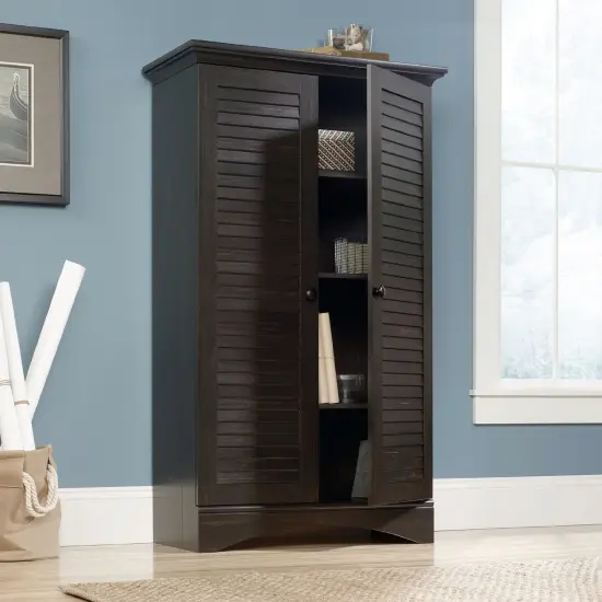 Multi-Purpose Wardrobe Armoire Storage Cabinet in Dark Brown Antique Wood Finish {2}