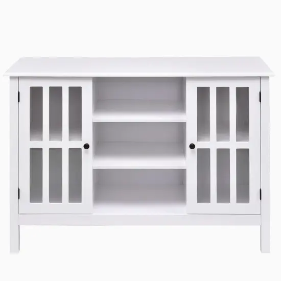 Modern White Sofa Table Cabinet with Glass Panel Doors and Storage Shelves for Living Room {3}