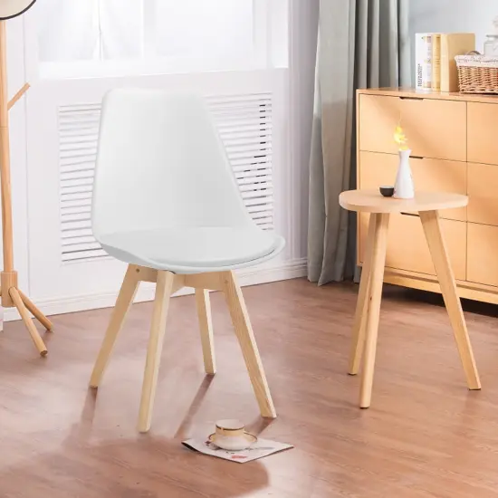 Costway Set of 4 Dining Chair Mid Century Modern Shell PU Seat w/ Wood-Leg White {3}