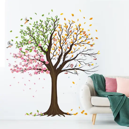 Large Tree Wall Decals Colorful Leaves Flower Wall Stickers {3}