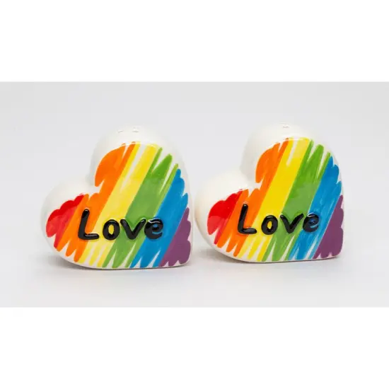 Ceramic Rainbow Hearts Salt and Pepper Shakers, Kitchen Decor, Pride Month Decor {3}
