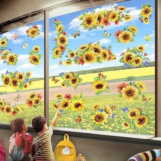 Sunflower Window Clings Spring Decorations Supply Summer Sticker {1}