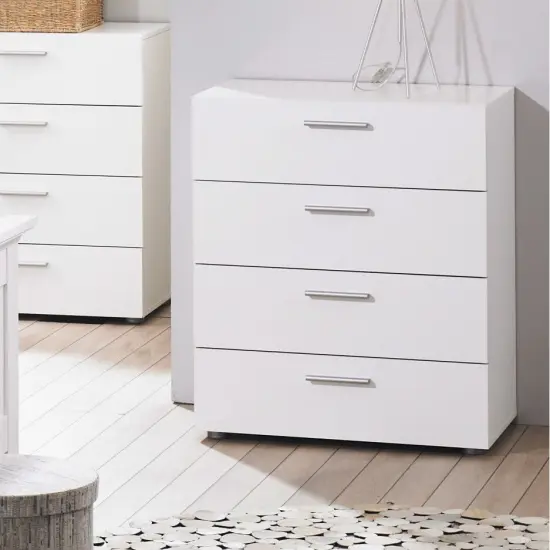 Contemporary Style White 4-Drawer Bedroom Bureau Storage Chest {2}