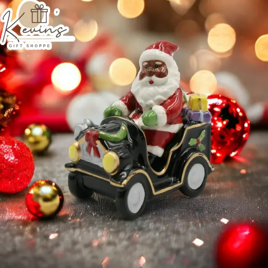 Ceramic African American Santa Claus Driving Car Salt and Pepper Shakers, Gift for Her, Gift for Mom, Kitchen Décor, Christmas Décor {1}