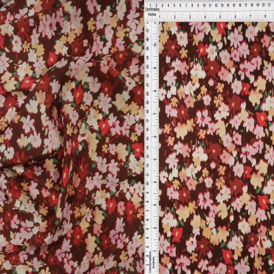 1 Yard Satin Floral Print Fabric, 57/58&Prime; Wide 100% Polyester BURGUNDY {1}