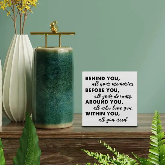 Graduation Quote Wood Box Sign Decor Desk Sign Positive Behind You All Your Memories Wooden Box Block Sign Rustic Home Shelf Wall Decoration Grad Gift {3}