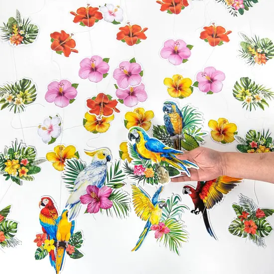 Hawaiian Party Decorations Hawaiian Flower Tropical Birds Garland Door Decorations Hanging Banner Summer Floral Parrot for Beach Pool Luau Tiki Jungle Party Decor {4}