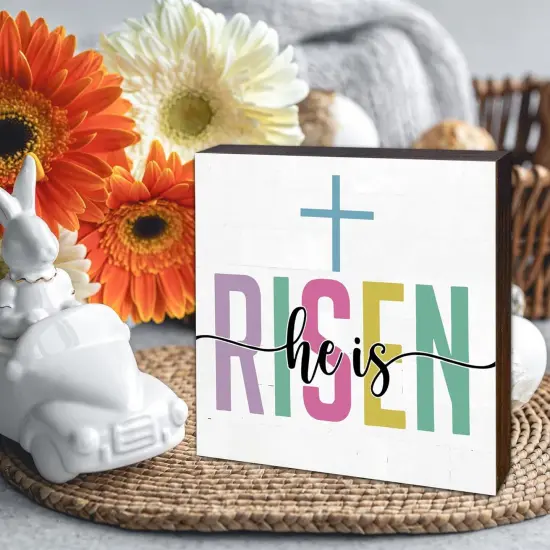 Easters Bunny Gifts, He Is Risen Sign, Easter Bunny Decor, Farmhouse Easter Decorations Indoor for Home Office Tabletop Desk Decoration-B06 {3}