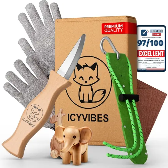 Premium Wood Carving Kit - 9Pcs Whittling Knife for C1 Kids Safety Carving Craft Projects Gloves Chisel Pocket Friendly Working Tools Leather Perfect for Gifts and Creative Bowl Sharpener {1}