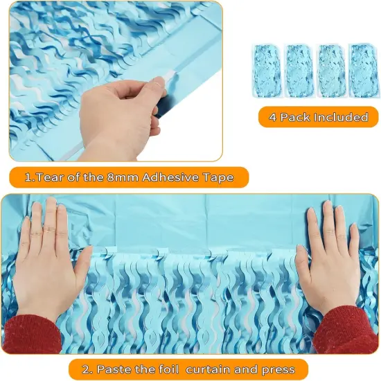 4 Pack Wavy Blue Foil Fringe Curtain 3.3x6.6 Feet | Blue Streamers Tinsel Backdrop for Under The Sea Party Decorations | Ocean Backdrop | Mermaid Birthday Decorations {5}