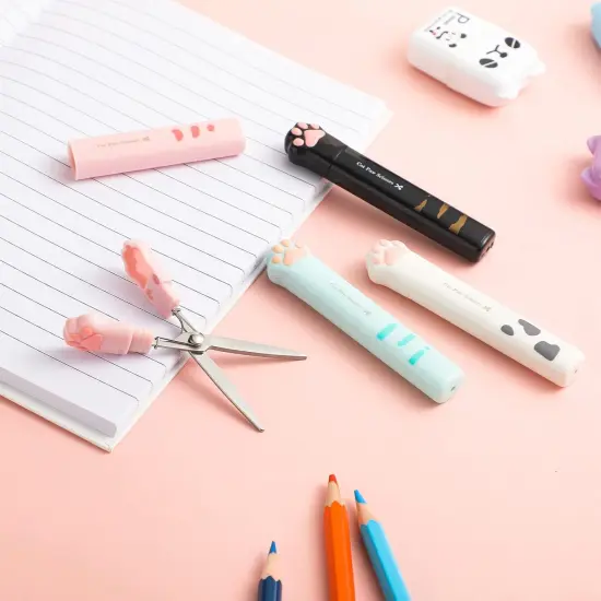 4 Pcs Cute Mini Cat Paw Scissors, Stainless Steel Fun Cartoon Portable Pocket Small Folding Safety Scissors for Paper Cutting, Scrapbooking, Crafting {5}