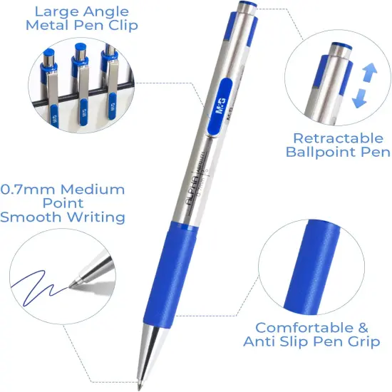 Ballpoint Pens, Blue Ink Pens Medium Point 0.7mm, Retractable Ballpoint Pens Bulk Long Lasting Smooth Writing with Anti-Slip Grip for Journaling Office Supplies School Women Men (12 Pack) {4}