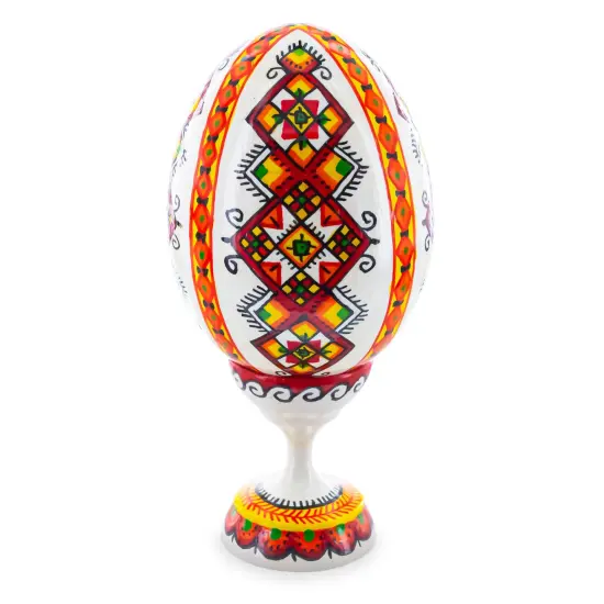 Rhombus Ukrainian Wooden Easter Egg Pysanka on a Stand 3.75 Inches {1}