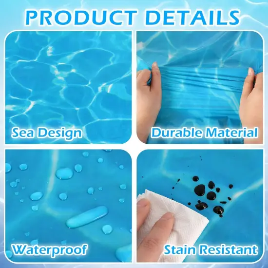 3 Pcs Ocean Waves Tablecloths, 54 x 108 Inch Ocean Theme Table Cover,Plastic Water Print Tablecloths for Beach Pool Sea Theme Party Decorations {5}