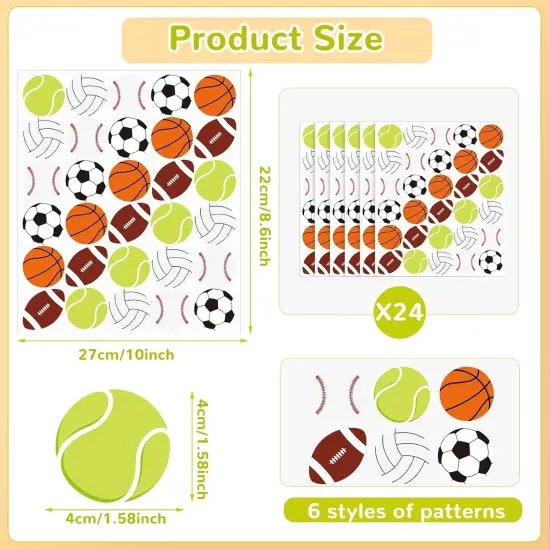 Sports Stickers for Kids, 720 Pcs Football Basketball Stickers Envelope Sealing Shirt Water Bottle Stickers for Sports Event Ball Themed Party Decorations Boys Girls Kid's Gifts {2}