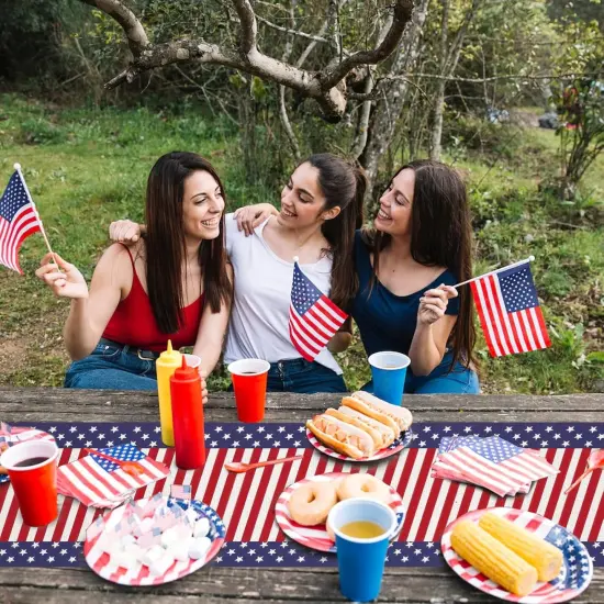 American Flag Table Runner 72 x 13 Inch, Patriotic Stars and Stripes Pattern Table Runner for 4th of July, Memorial Day, National Holidays, Perfect for Home, Party, Kitchen, Mantel, Dining Decorations {4}