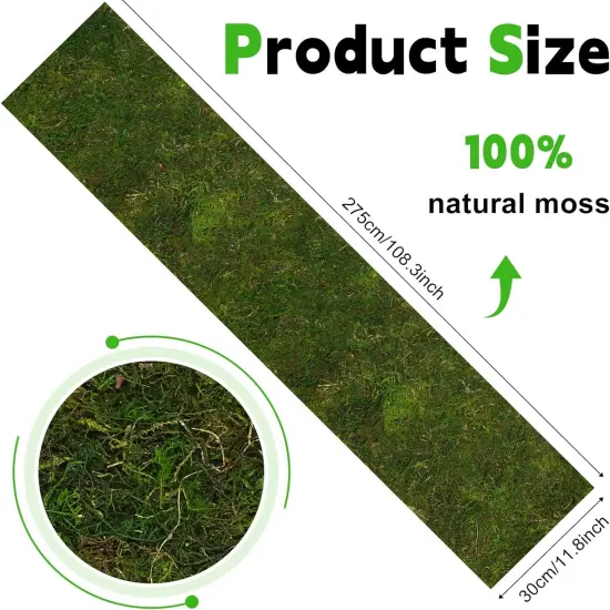 108'' x 12'' Moss Table Runner Dried Moss Sheet Roll for Crafts Preserved Moss Mat for Table Decoration Green Moss for Wedding Party Woodland Garden Fairy Decor {2}