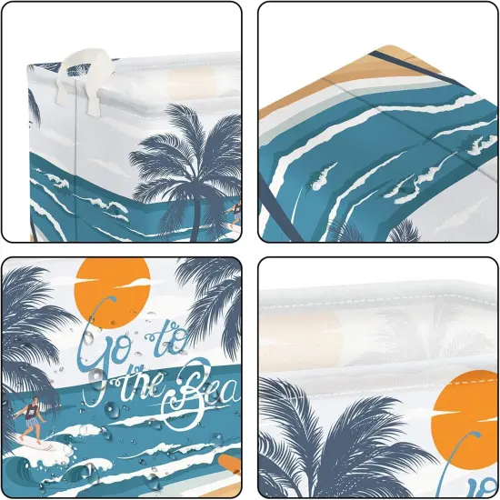 Summer basket Tropical Beach Camping Picnic Basket Blue Coconut Tree Gift Storage Bin Sun Sea Towel Blanket Book Shelf Basket Large Rectangle Clothes Toy Kid Basket {5}
