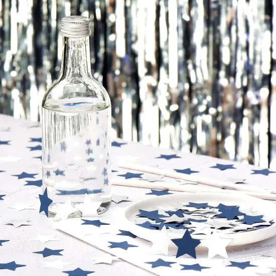 300pcs Navy Blue White Silver Confetti,Glitter Paper decor Twinkle Little Star Table Confetti,Birthday Graduation 2024 Fathers Day Wedding Baby Shower Party Decorations Circle Dots Lasting Surprise {3}
