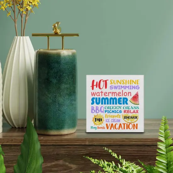 Country Summer Wood Box Sign Decor Desk Sign Summer Subway Wooden Box Block Sign Summer Words Signs Rustic Home Shelf Wall Decoration {3}