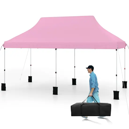 Costway 10 x 20 FT Pop-up Canopy UPF50+ Sun Protection Tent with Carrying Bag Blue/Black/Grey/White/Pink {11}