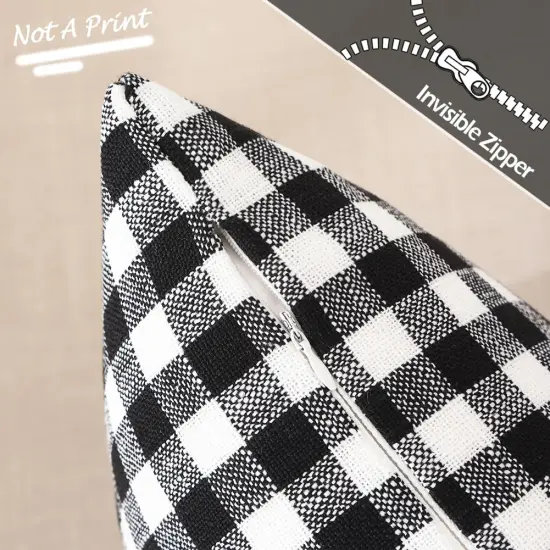Black and White Buffalo Plaid Outdoor Pillow Covers 18x18 Set of 2, 18 x 18 Modern Farmhouse Decor Couch Pillows, Black White Winter Christmas Holiday Plaid Pillows (No Pillow Inserts) {2}