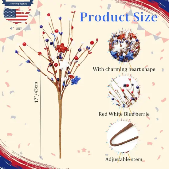 Set of 6 17inch Red, White & Blue Artificial Flower Independence Day Table Centerpiece {3}