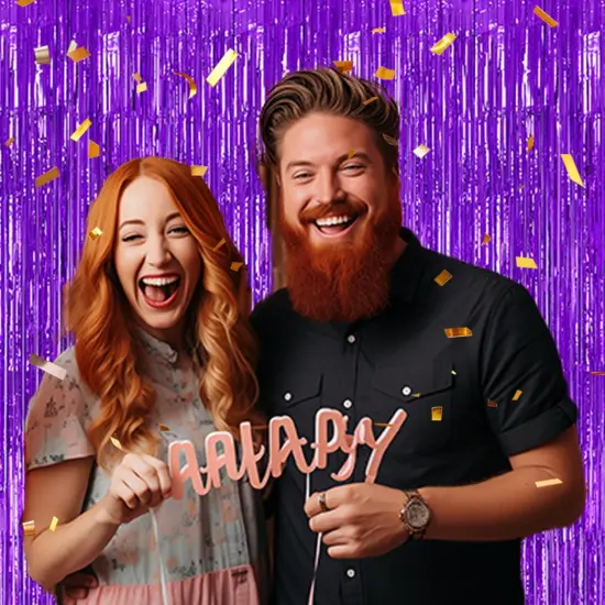 3 Pack Foil Fringe Backdrop - Purple Shiny Tinsel Curtains for Party Decoration/Photo Booth Props - 3.3x8.2 FT Metallic Foil Backdrop for Birthday, Wedding, Graduation, Christmas. {4}