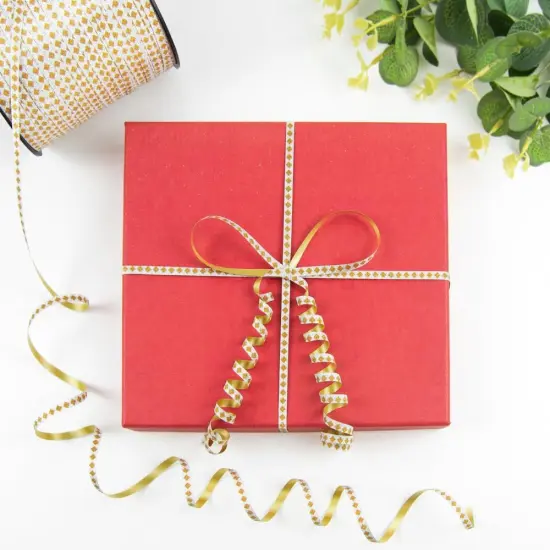 Square Pattern Glitter Curling Ribbon, 1/5" Wide x 500 Yards Christmas Curling Ribbons for Gift Wrapping, Party Decoration, Balloon String, Crafting, Balloon Ribbons for Florist Flower (1 Roll) {2}