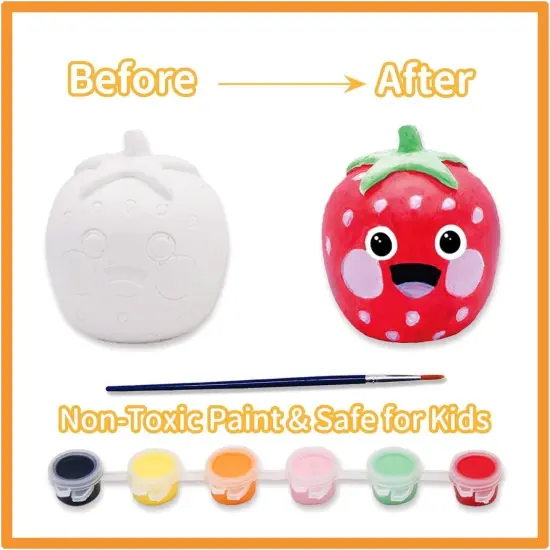 Summer Paint Your Own Fruits Painting Kit, 13 PCS Crafts Set for Kids, STEAM Project Creative Activity DIY Toys with 6 Figurines, 6 Paint Pots, 1 Brush {3}