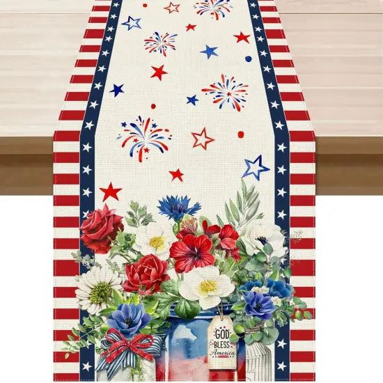 Patriotic America 4th of July Memorial Day Independence Day Table Runner Decoration for Home Kitchen Holiday Party {1}