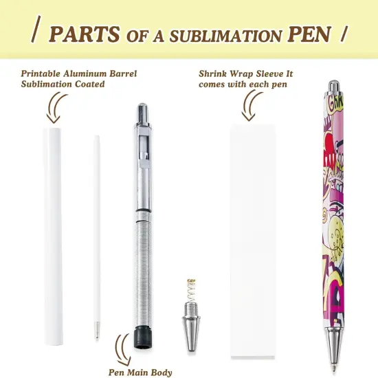 45 Pack Sublimation Pens Blank With Shrink Wrap, No Clip Heat Transfer Sublimation Ballpoint Pen, White Aluminum Personalized Customized Sublimation Pen for DIY Office School Stationery Supplies {2}