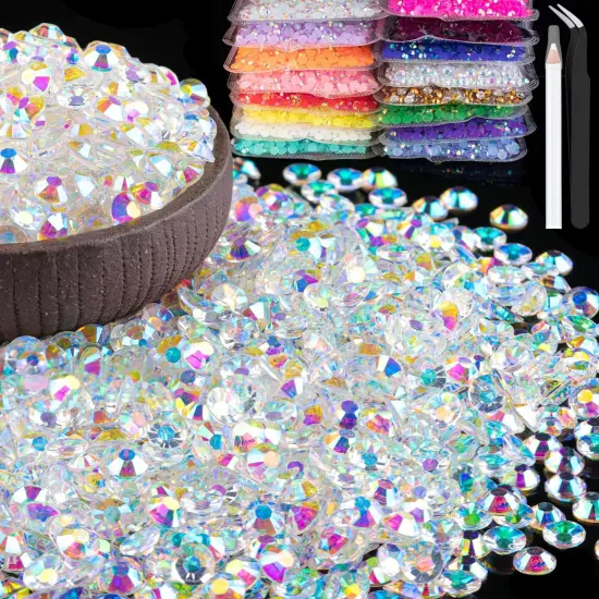 6000pcs 4mm Resin Rhinestones Bulk, Transparent AB Flatback Round Jelly Rhinestones Bedazzling Non Hotfix Crystal Gems Large Quantity Wholesale for DIY Crafts Clothes Tumblers Face Makeup Manicure {1}