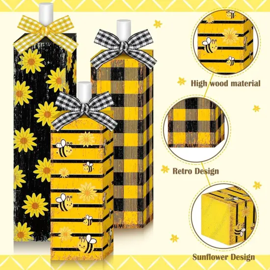 3 Pcs Sunflower Wood Table Block Decoration Tiered Tray Decor Wooden Tabletop Sign Farmhouse Rustic Wooden Sign Centerpieces for Summer Home Party Table {5}