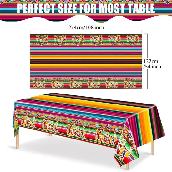 4Pack Fiesta Tablecloth, Fiesta Taco Night Birthday Party Decorations, Mexican Themed Party Supplies {3}