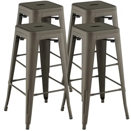 30 Inch Bar Stools Set of 4 with Square Seat and Handling Hole Black {7}