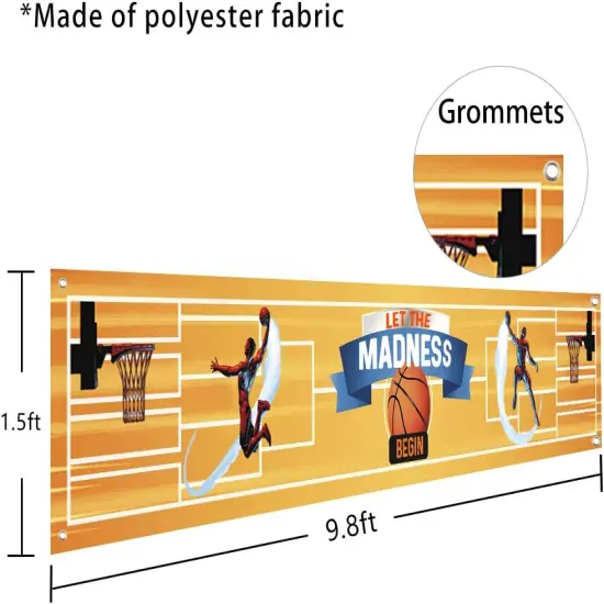 Basketball Theme Banner Party Supplies, College Basketball Party Decorations Party Banner, Let The Madness Begin, Lawn Sign Backdrop Banner for Indoor Outdoor Basketball Theme Party Supplies(9.8 x 1.5 ft) {4}