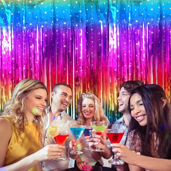Sparkly Rainbow Gradient Tinsel Foil Fringe Curtain Metallic Streamers for Birthday Party Decorations Wedding Graduation Baby Shower Bachelorette Photo Booth Props 2 Packs {3}