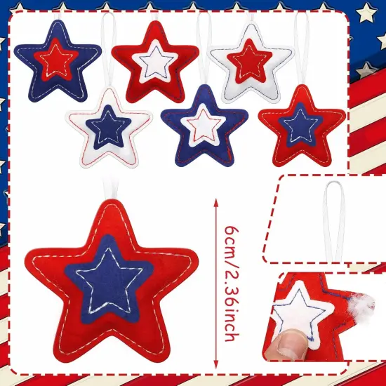 18 Pcs Memorial Day Star Felt Ornaments Patriotic 4th of July Hanging Stars 3.14 Inch White Red Blue Independence Day Tree Decorations for Memorial Veteran Day Party Decor(Classic Style) {2}