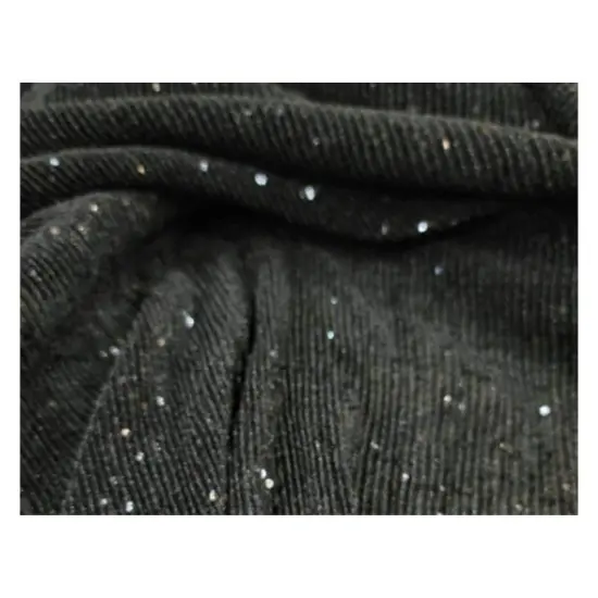 Black Textured Pleated Sequin Spandex 4 Way Stretch Fabric {6}