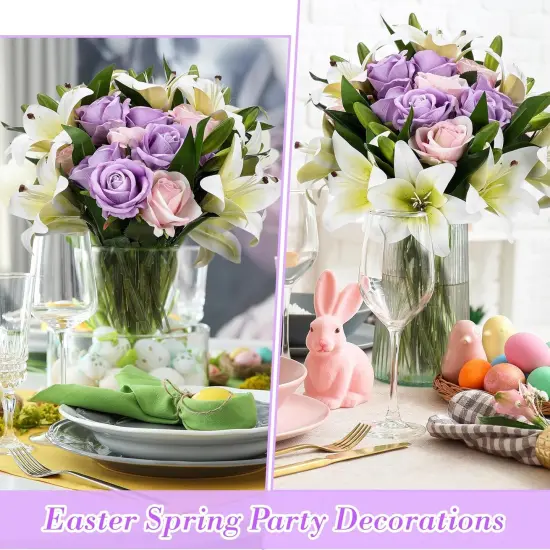 20 Pcs Summer Bouquets Artificial Flowers Velvet Realistic Roses and Latex Easter Lilies Flowers Bouquet Decorations Arrangements {4}