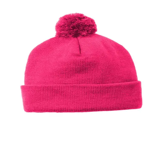 Sport-Tek &reg; Solid Pom Pom Beanie Pink Raspberry {1}