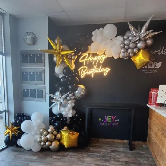 Black and Gold Balloon Garland Arch Kit, 185Pcs Explosion Star Black White Metallic Gold Confetti Latex Balloons for Birthday Anniversary Wedding Engagements Baby Shower Party Decorations {4}