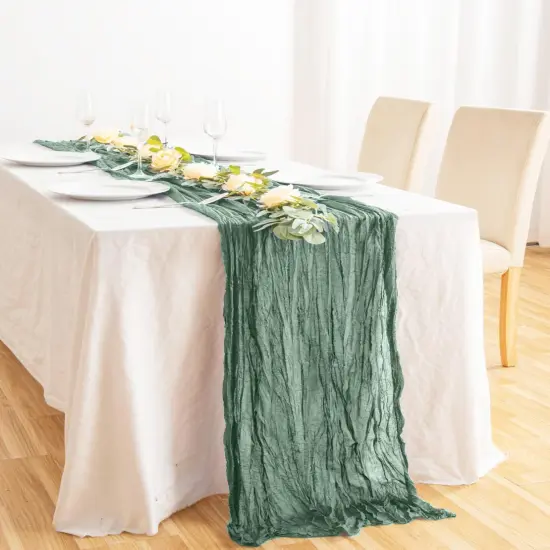 8 Pack 10Ft Sage Green Cheesecloth Table Runner 35x120 inch Boho Gauze Cheese ClothsTable Runners Long Wrinkled Sheer Romantic Table Runner for Wedding Bridal Shower Birthday Party Table Decor {4}